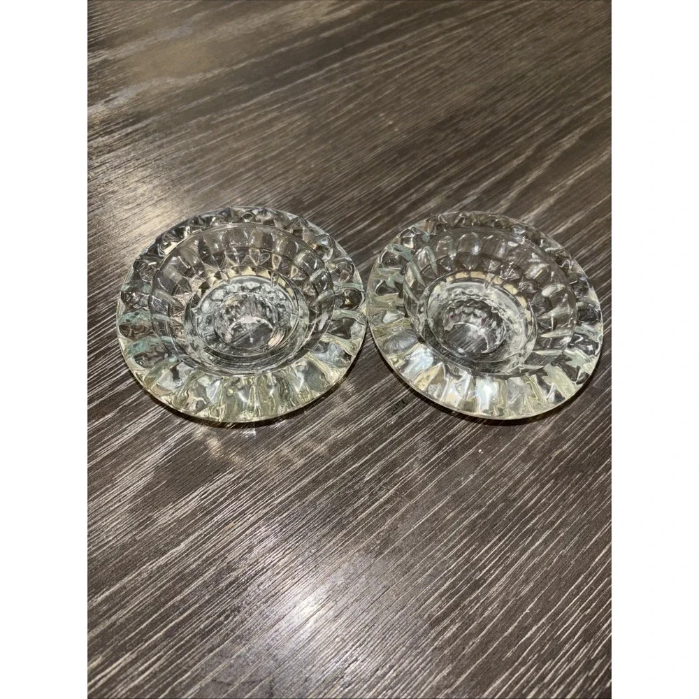 FIRNA Clear Glass‎ Tapered Candle Holders Candlesticks Set 2